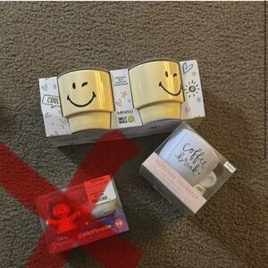 Miniso Smiley Face Mugs and coffee break stress toy